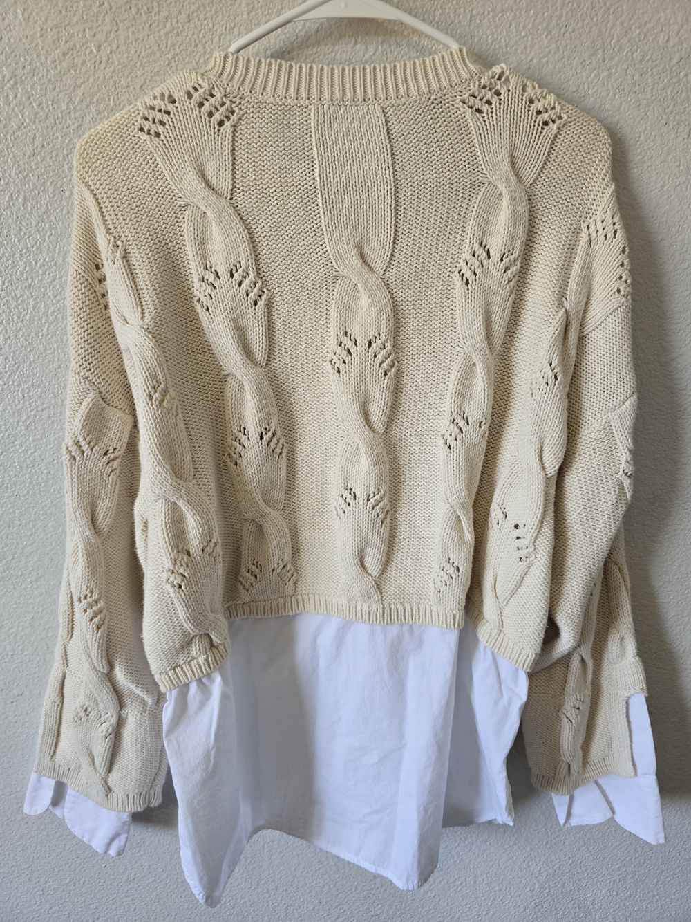 Anthropologie Pilcro Cable Knit Twofer Sweater Womens Size L Cream Preppy Office - Picture 7 of 11